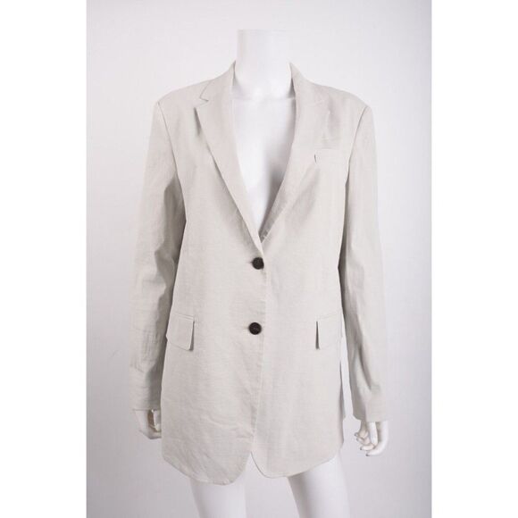 Theory Womens Linen Blend Boyfriend Blazer Sz 6 Beige Light Gray NWOT